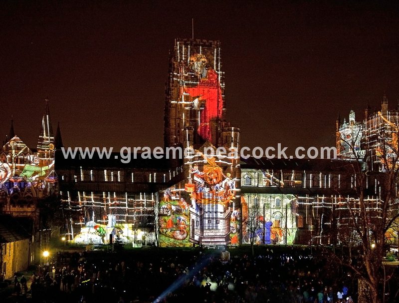 Durham Cathedral during Lumiere 2011, Durham City, County Durham (Crown of Light by Ross Ashton)