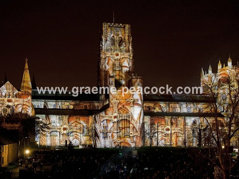 Durham Cathedral during Lumiere 2011, Durham City, County Durham (Crown of Light by Ross Ashton)