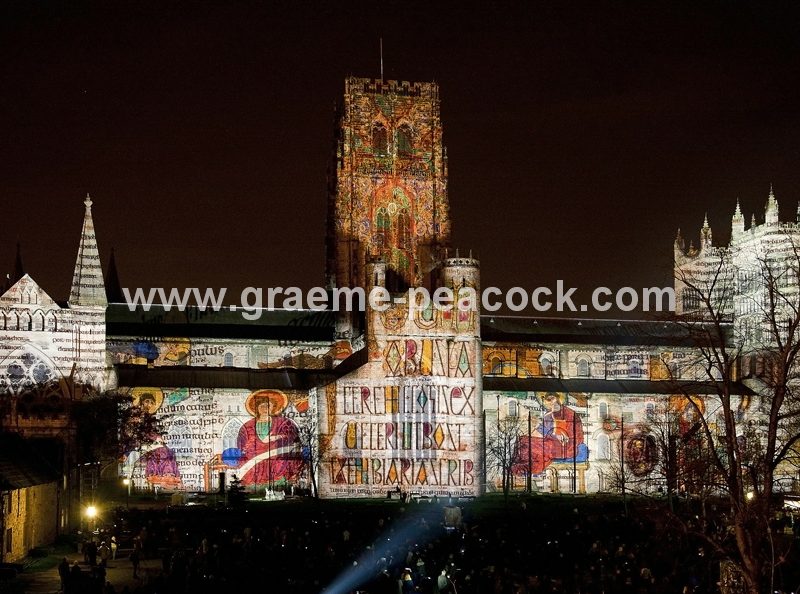 Durham Cathedral during Lumiere 2011, Durham City, County Durham (Crown of Light by Ross Ashton)