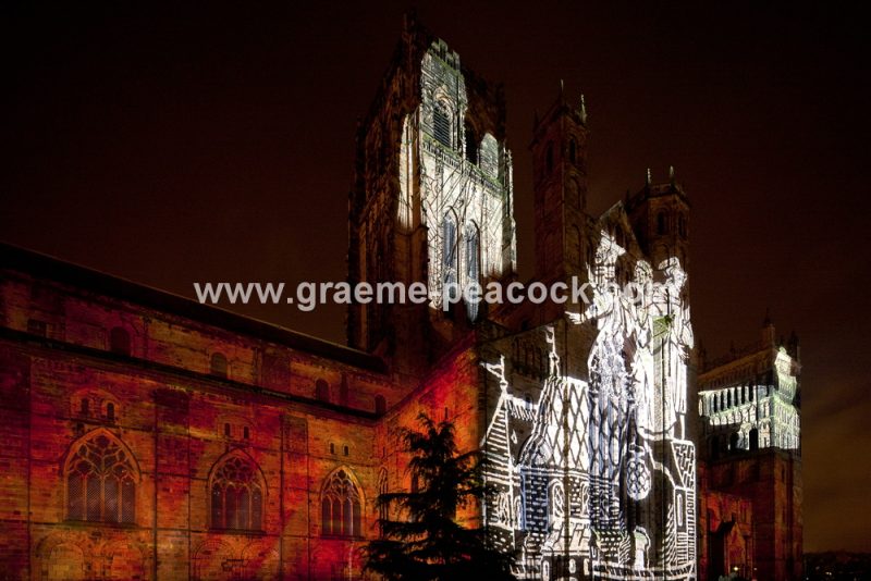 Durham Cathedral during Lumiere 2011, Durham City, County Durham (Crown of Light by Ross Ashton)