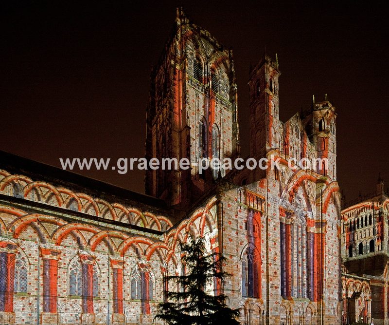 Durham Cathedral during Lumiere 2011, Durham City, County Durham (Crown of Light by Ross Ashton)