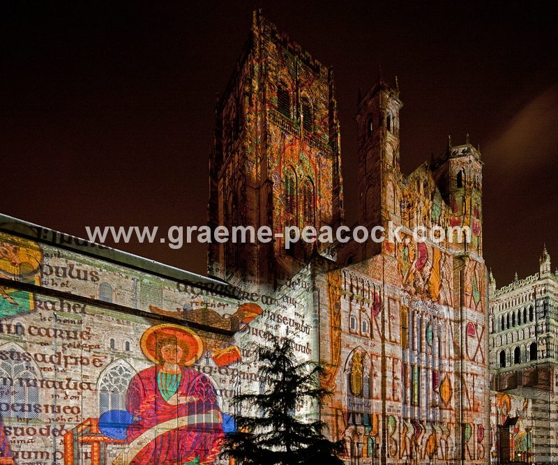 Durham Cathedral during Lumiere 2011, Durham City, County Durham (Crown of Light by Ross Ashton)