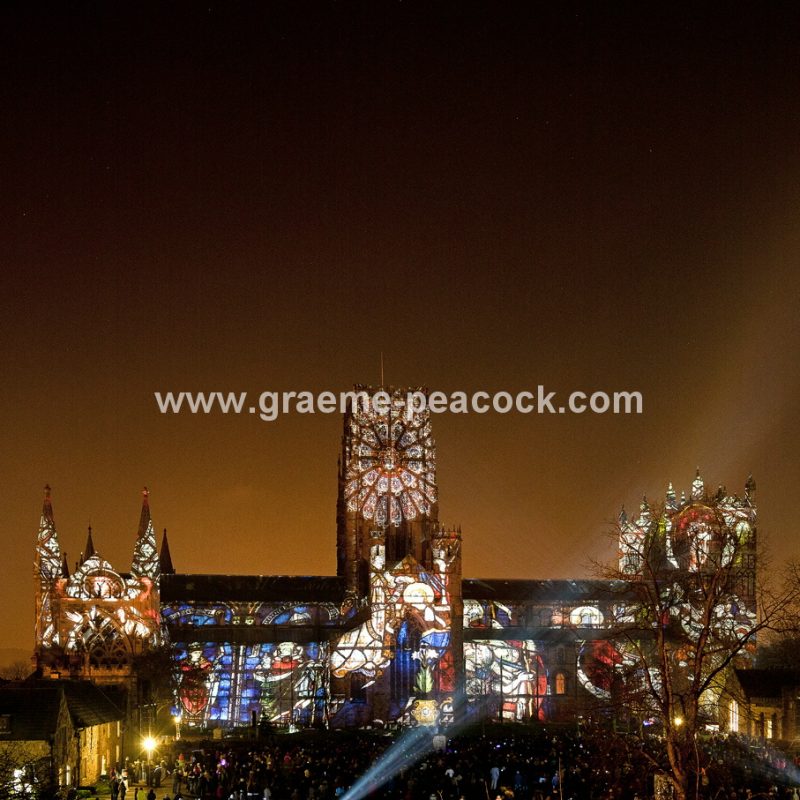 Durham Cathedral during Lumiere 2011, Durham City, County Durham (Crown of Light by Ross Ashton)