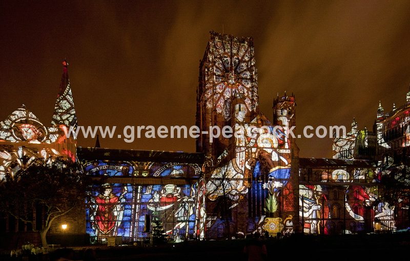 Durham Cathedral during Lumiere 2011, Durham City, County Durham (Crown of Light by Ross Ashton)