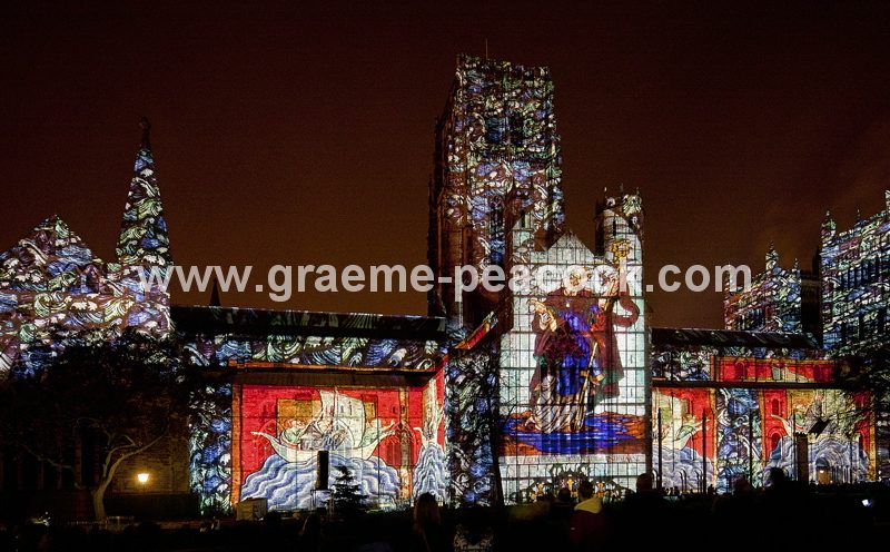 Durham Cathedral during Lumiere 2011, Durham City, County Durham (Crown of Light by Ross Ashton)