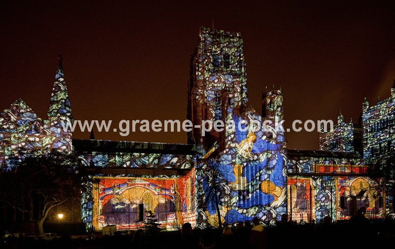 Durham Cathedral during Lumiere 2011, Durham City, County Durham (Crown of Light by Ross Ashton)