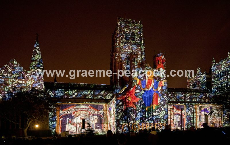Durham Cathedral during Lumiere 2011, Durham City, County Durham (Crown of Light by Ross Ashton)