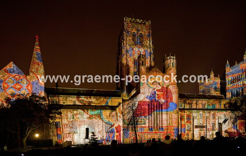 Durham Cathedral during Lumiere 2011, Durham City, County Durham (Crown of Light by Ross Ashton)
