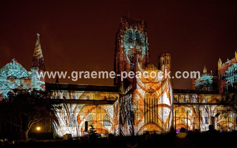 Durham Cathedral during Lumiere 2011, Durham City, County Durham (Crown of Light by Ross Ashton)