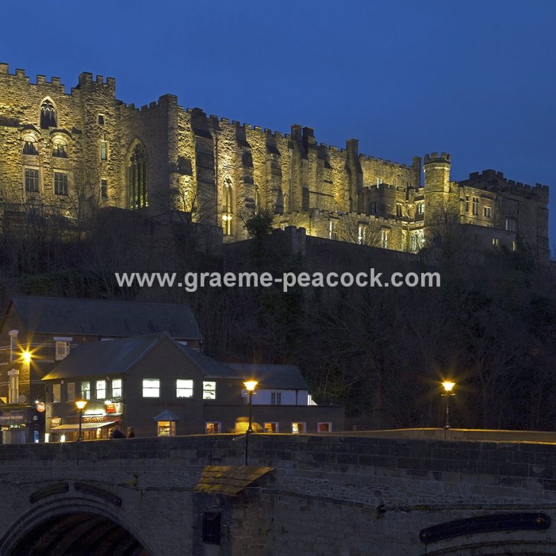 Durham Cathedral and Castle floodlit at night, Durham City, County Durham