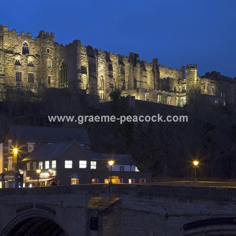 Durham Cathedral and Castle floodlit at night, Durham City, County Durham