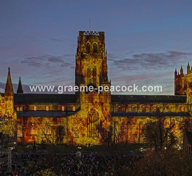 Durham Cathedral illuminated during Lumiere 2013, Durham City, County Durham