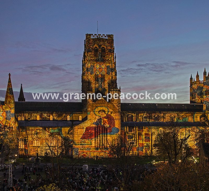 Durham Cathedral illuminated during Lumiere 2013, Durham City, County Durham