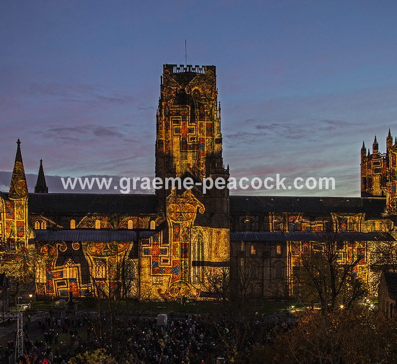 Durham Cathedral illuminated during Lumiere 2013, Durham City, County Durham