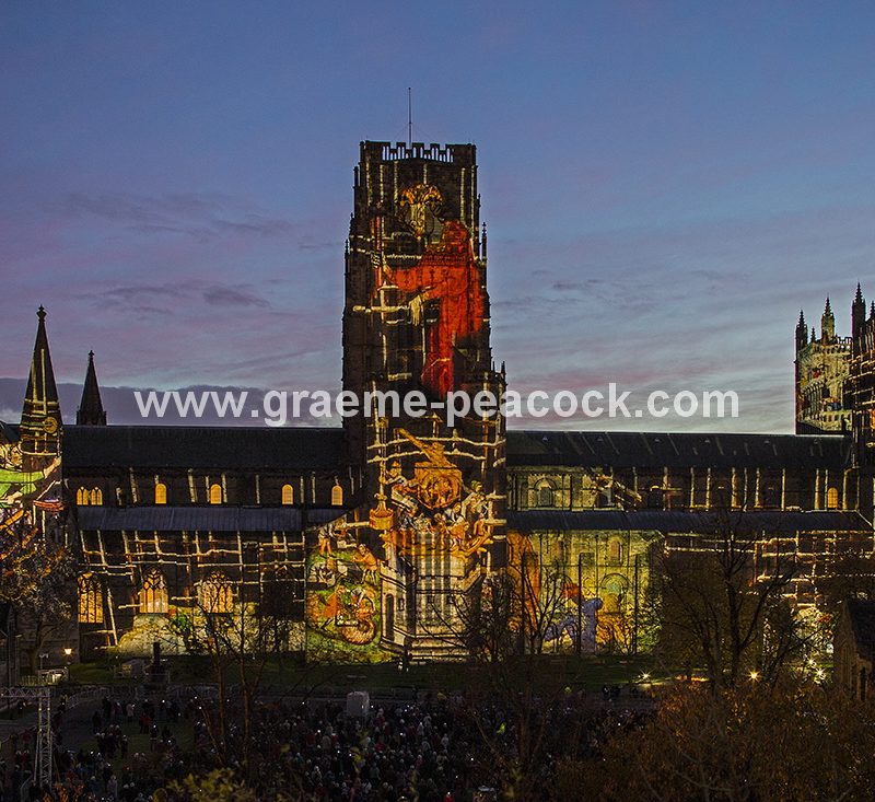 Durham Cathedral illuminated during Lumiere 2013, Durham City, County Durham