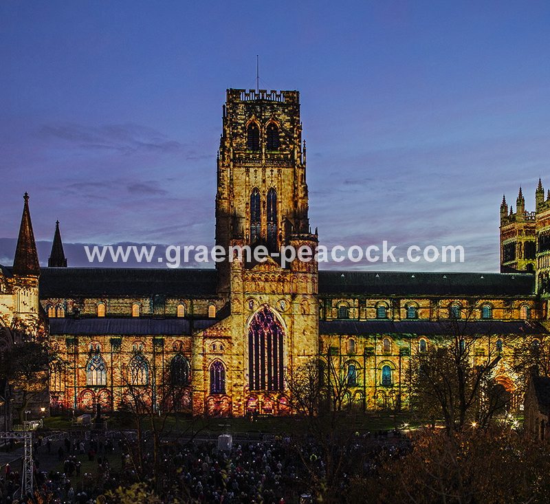 Durham Cathedral illuminated during Lumiere 2013, Durham City, County Durham
