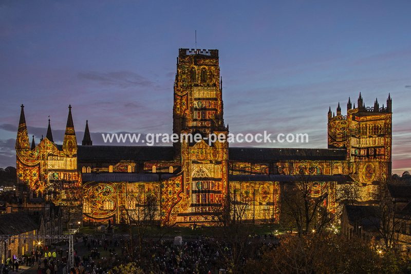 Durham Cathedral illuminated during Lumiere 2013, Durham City, County Durham