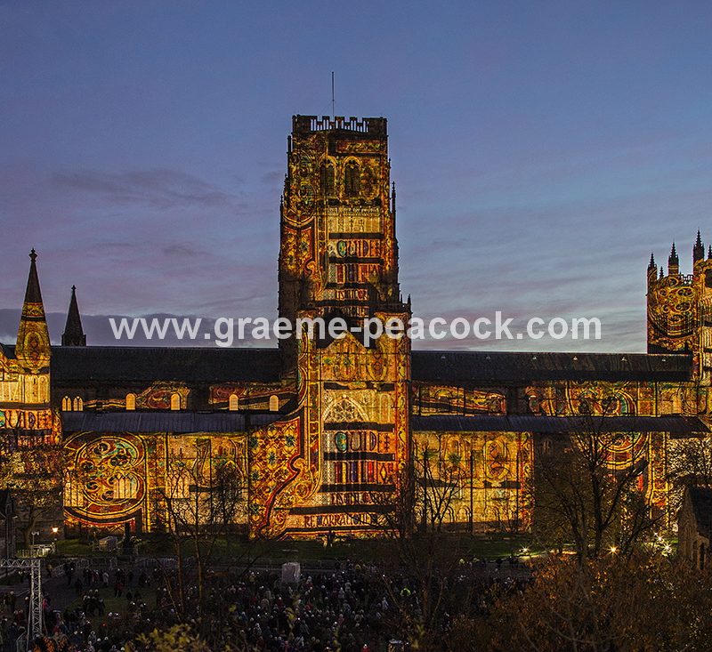 Durham Cathedral illuminated during Lumiere 2013, Durham City, County Durham