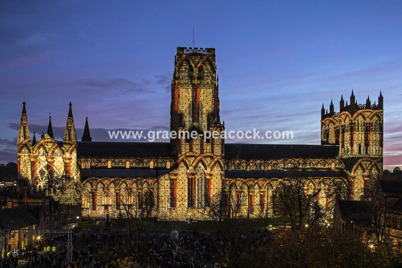 Durham Cathedral illuminated during Lumiere 2013, Durham City, County Durham