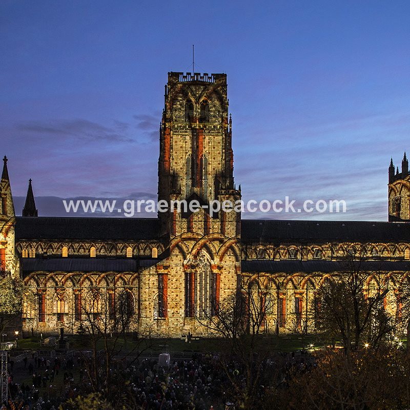 Durham Cathedral illuminated during Lumiere 2013, Durham City, County Durham
