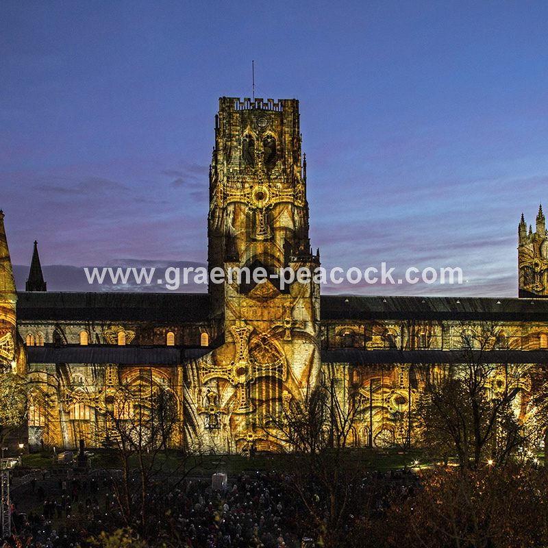 Durham Cathedral illuminated during Lumiere 2013, Durham City, County Durham