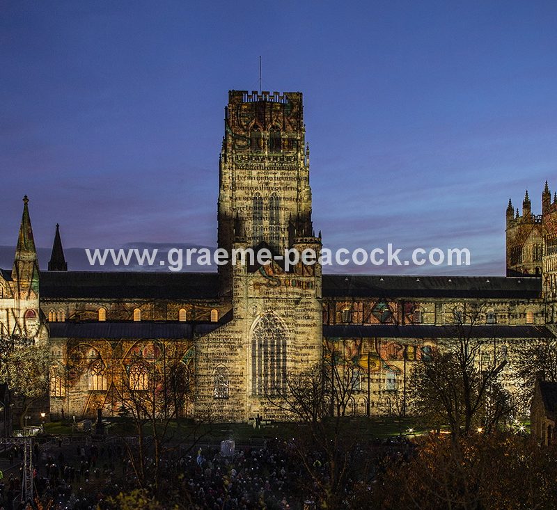 Durham Cathedral illuminated during Lumiere 2013, Durham City, County Durham