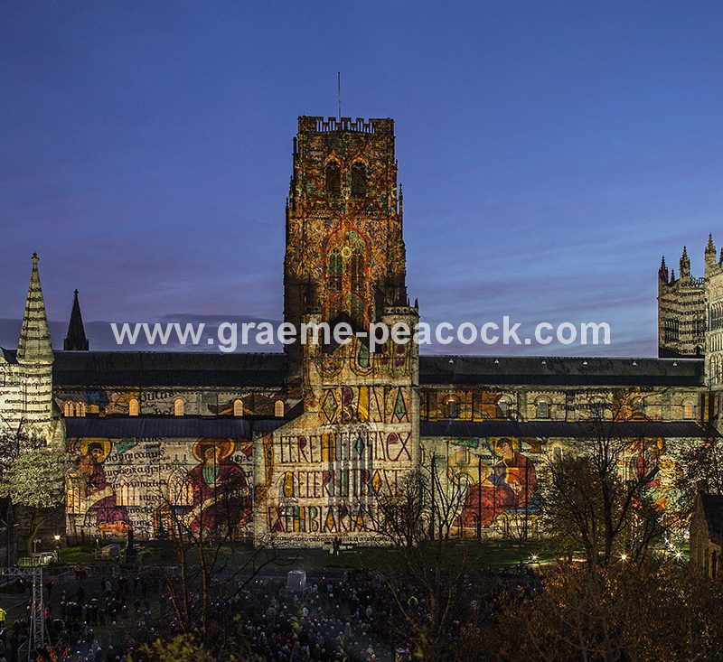 Durham Cathedral illuminated during Lumiere 2013, Durham City, County Durham