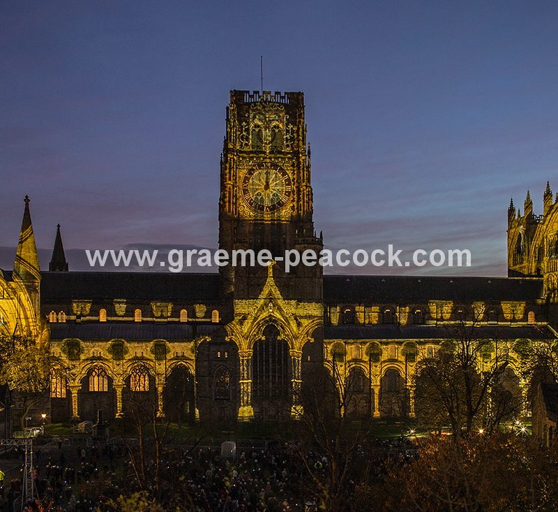 Durham Cathedral illuminated during Lumiere 2013, Durham City, County Durham