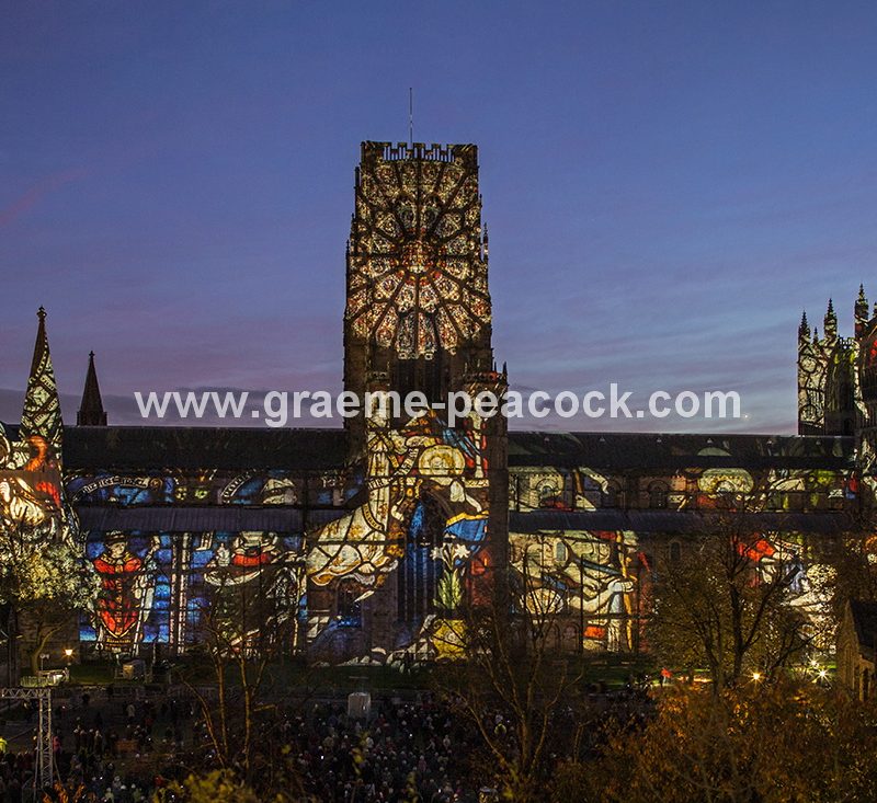Durham Cathedral illuminated during Lumiere 2013, Durham City, County Durham