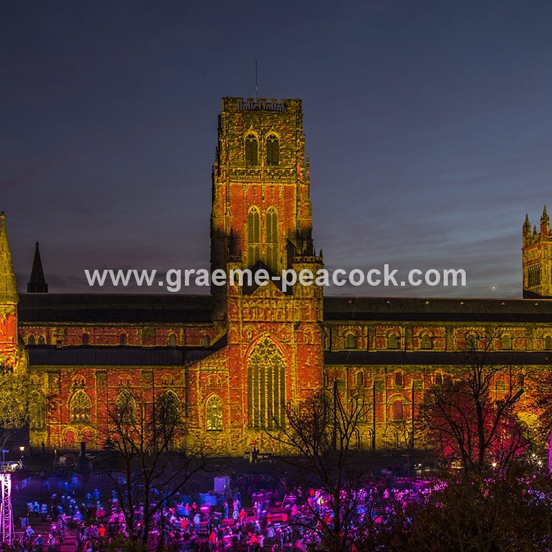 Durham Cathedral illuminated during Lumiere 2013, Durham City, County Durham