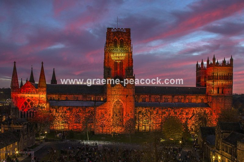 Durham Cathedral illuminated during Lumiere 2013, Durham City, County Durham