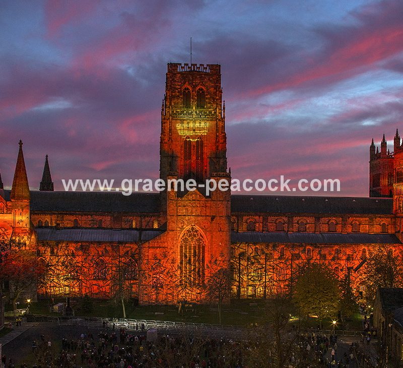 Durham Cathedral illuminated during Lumiere 2013, Durham City, County Durham