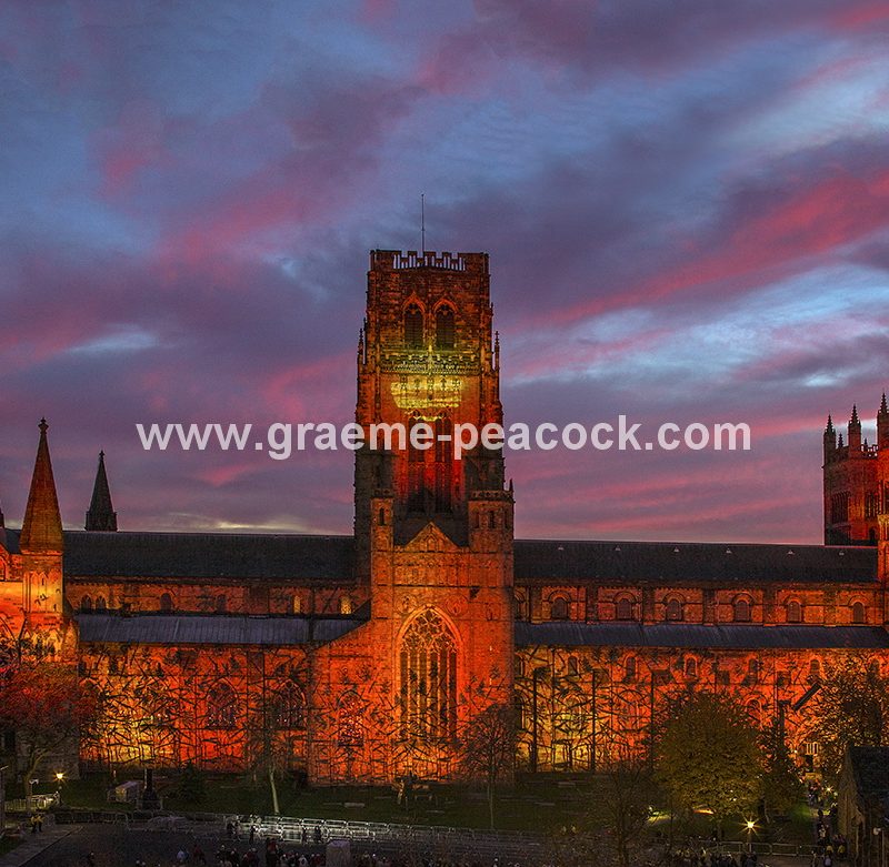 Durham Cathedral illuminated during Lumiere 2013, Durham City, County Durham
