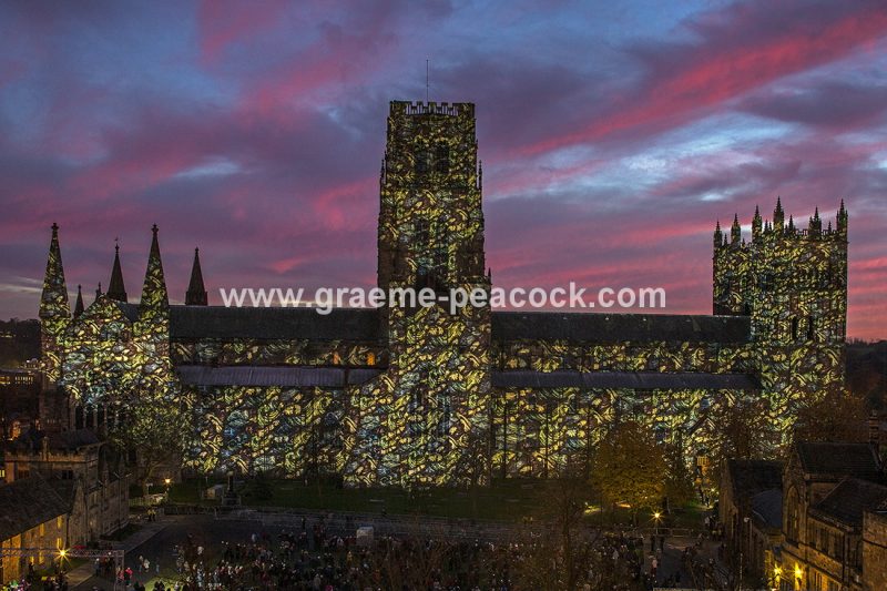 Durham Cathedral illuminated during Lumiere 2013, Durham City, County Durham