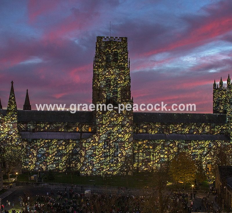 Durham Cathedral illuminated during Lumiere 2013, Durham City, County Durham