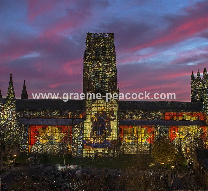 Durham Cathedral illuminated during Lumiere 2013, Durham City, County Durham