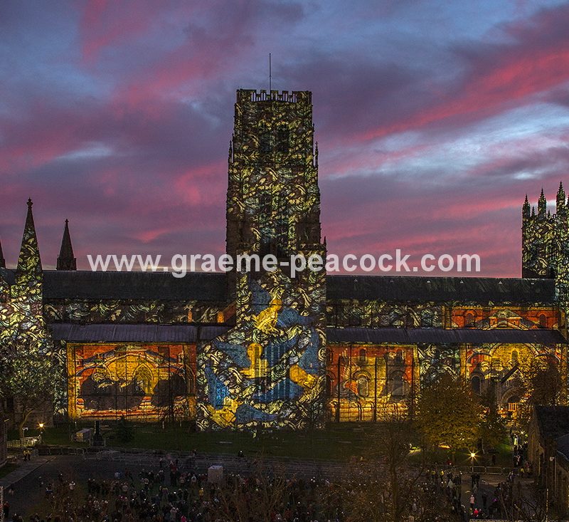 Durham Cathedral illuminated during Lumiere 2013, Durham City, County Durham