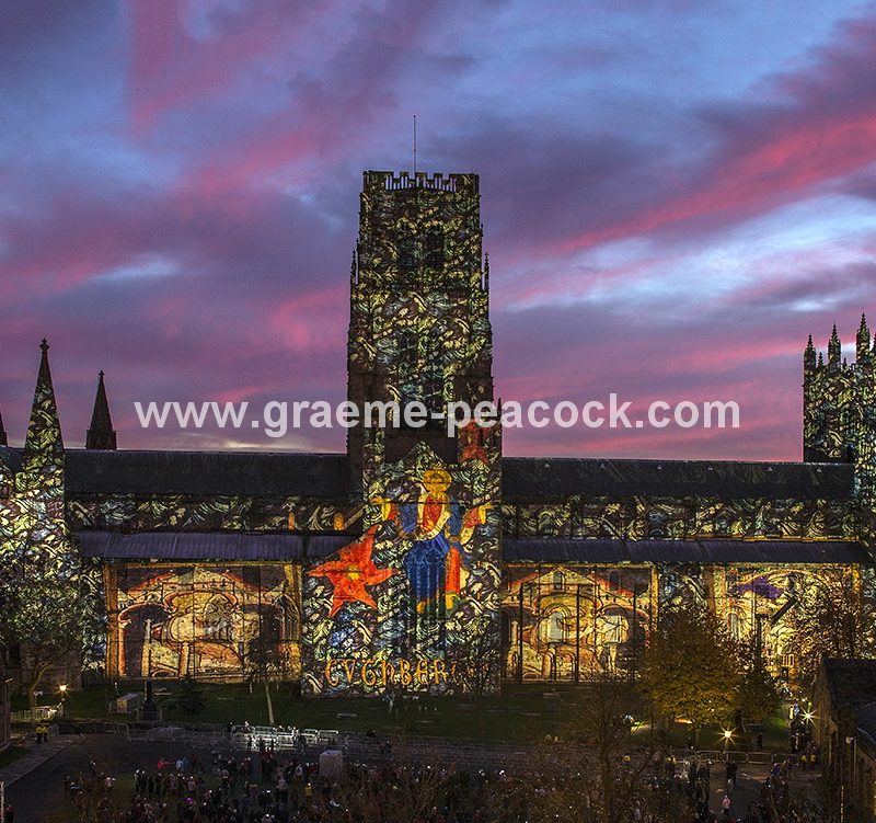 Durham Cathedral illuminated during Lumiere 2013, Durham City, County Durham
