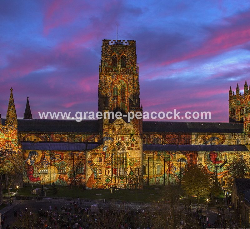 Durham Cathedral illuminated during Lumiere 2013, Durham City, County Durham