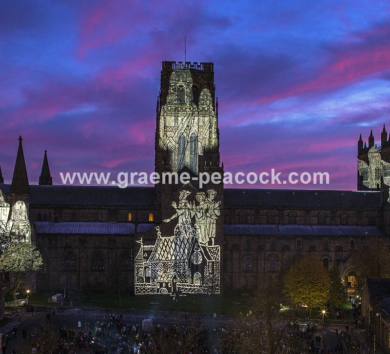 Durham Cathedral illuminated during Lumiere 2013, Durham City, County Durham