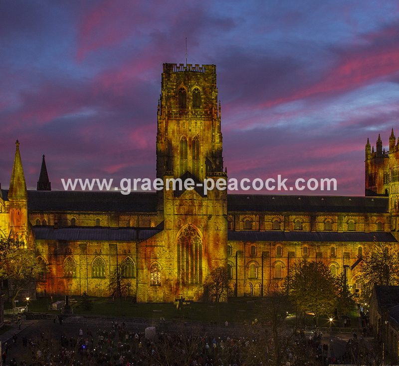 Durham Cathedral illuminated during Lumiere 2013, Durham City, County Durham