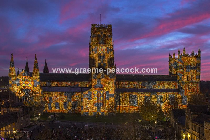 Durham Cathedral illuminated during Lumiere 2013, Durham City, County Durham