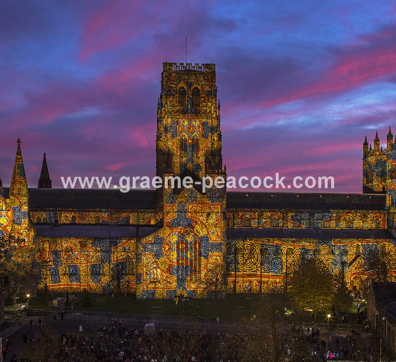 Durham Cathedral illuminated during Lumiere 2013, Durham City, County Durham