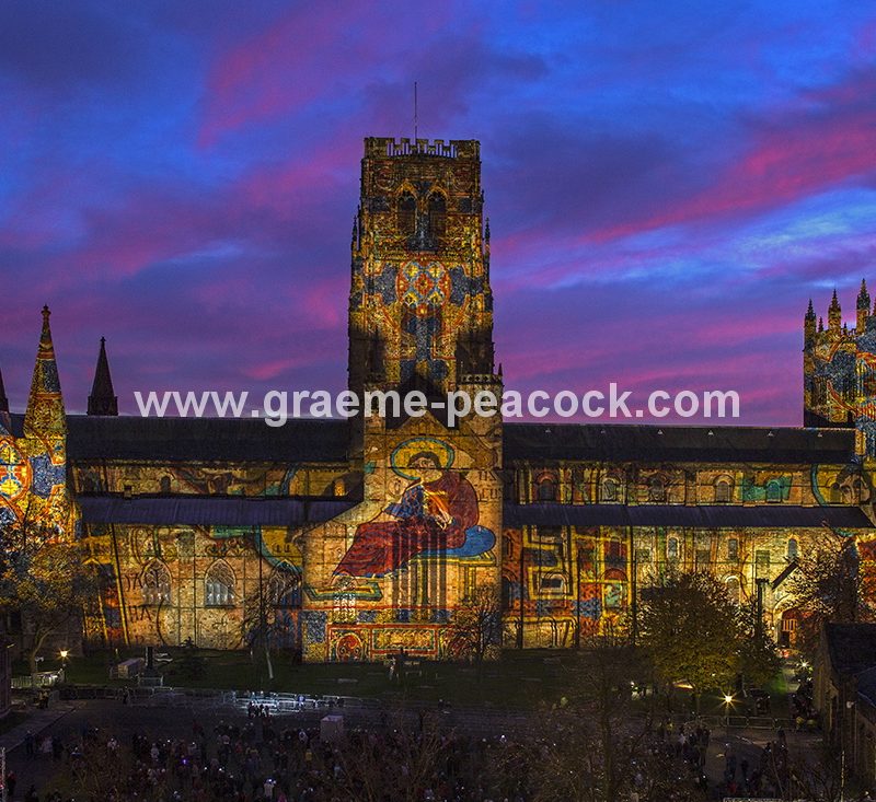 Durham Cathedral illuminated during Lumiere 2013, Durham City, County Durham