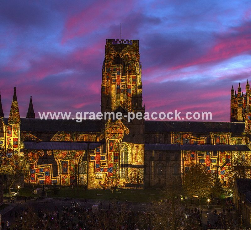 Durham Cathedral illuminated during Lumiere 2013, Durham City, County Durham