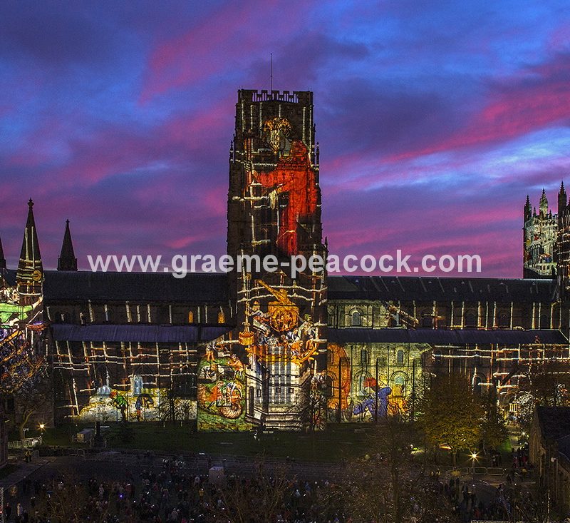 Durham Cathedral illuminated during Lumiere 2013, Durham City, County Durham