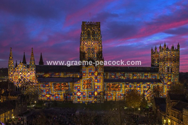 Durham Cathedral illuminated during Lumiere 2013, Durham City, County Durham