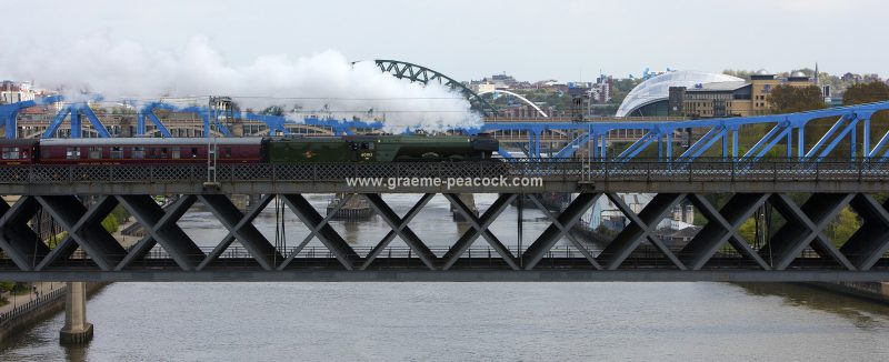 The 'Flying Scotsman' crossing the River Tyne in May 2016, Newcastle, Tyne & Wear