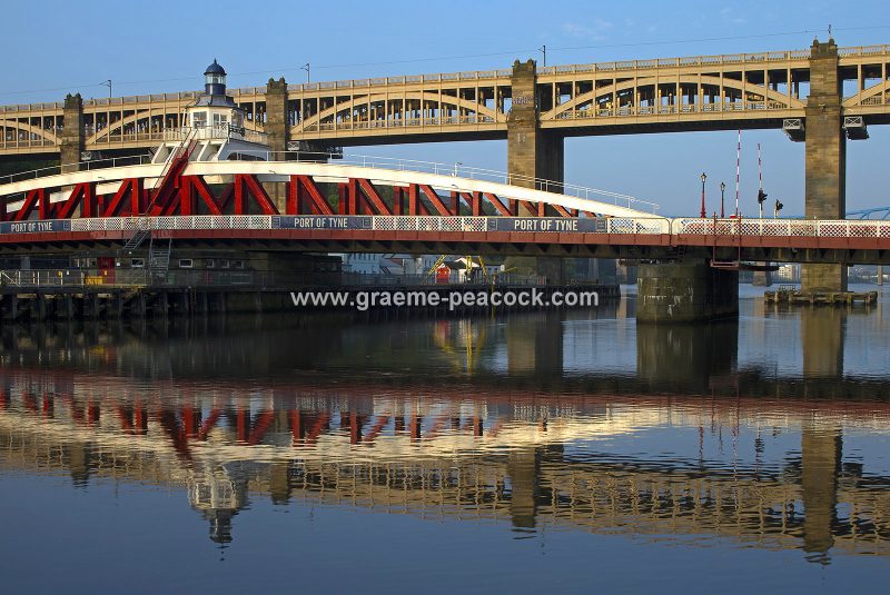 The Swing Bridge and High Level Bridge at dawn, Newcastle upon Tyne, Tyne & Wear