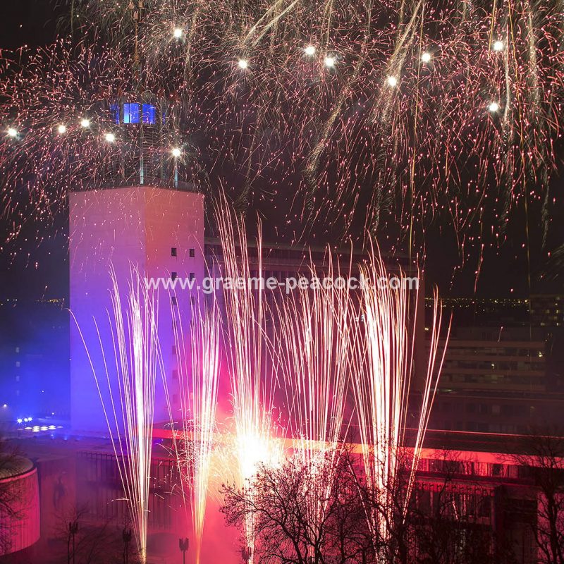 New Year Eve fireworks above the Civic Centre, Newcastle upon Tyne, Tyne & Wear